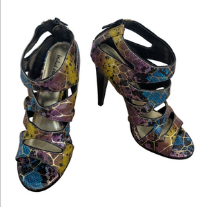Michael Antonio Gladiator Animal Print Psychedelic Strappy Stiletto Heels